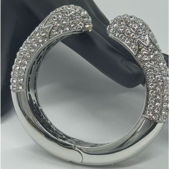 High End Department Store Designer Kissable Hinged Cuff Bracelet with Pave CZ - Picture 10 of 13